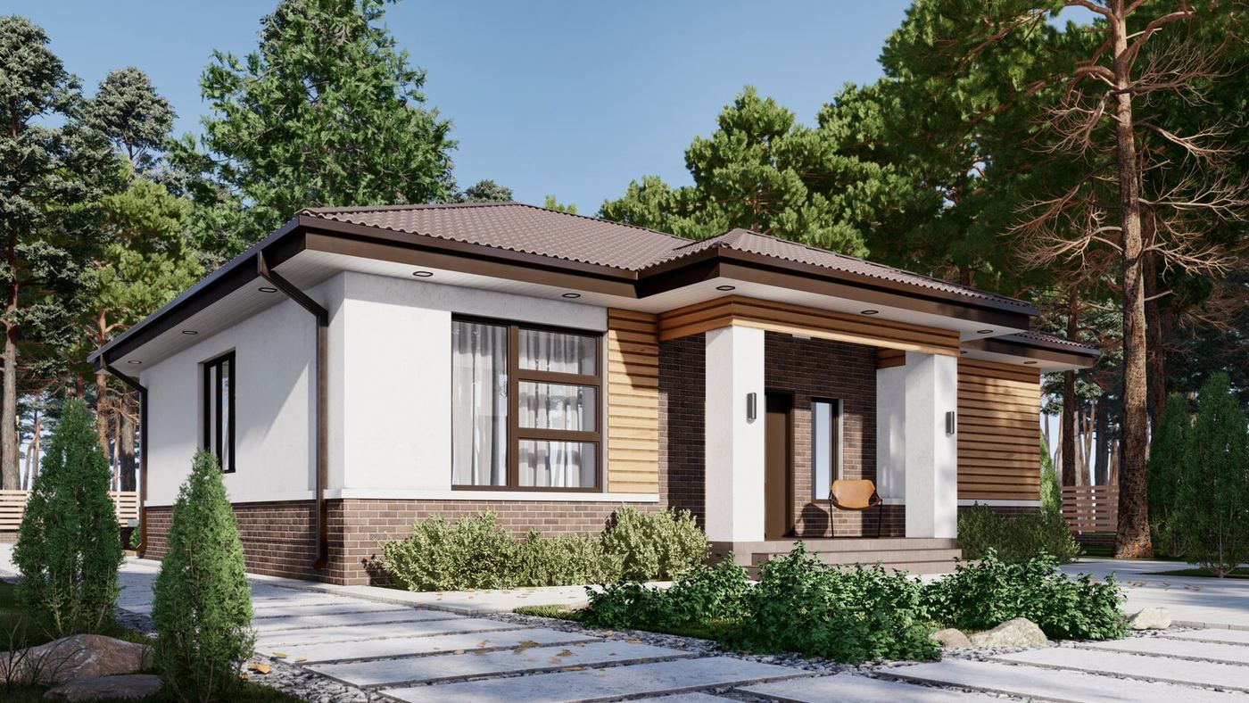 Дом из газоблока 105 м² «Андромеда 105» — визуализация проекта