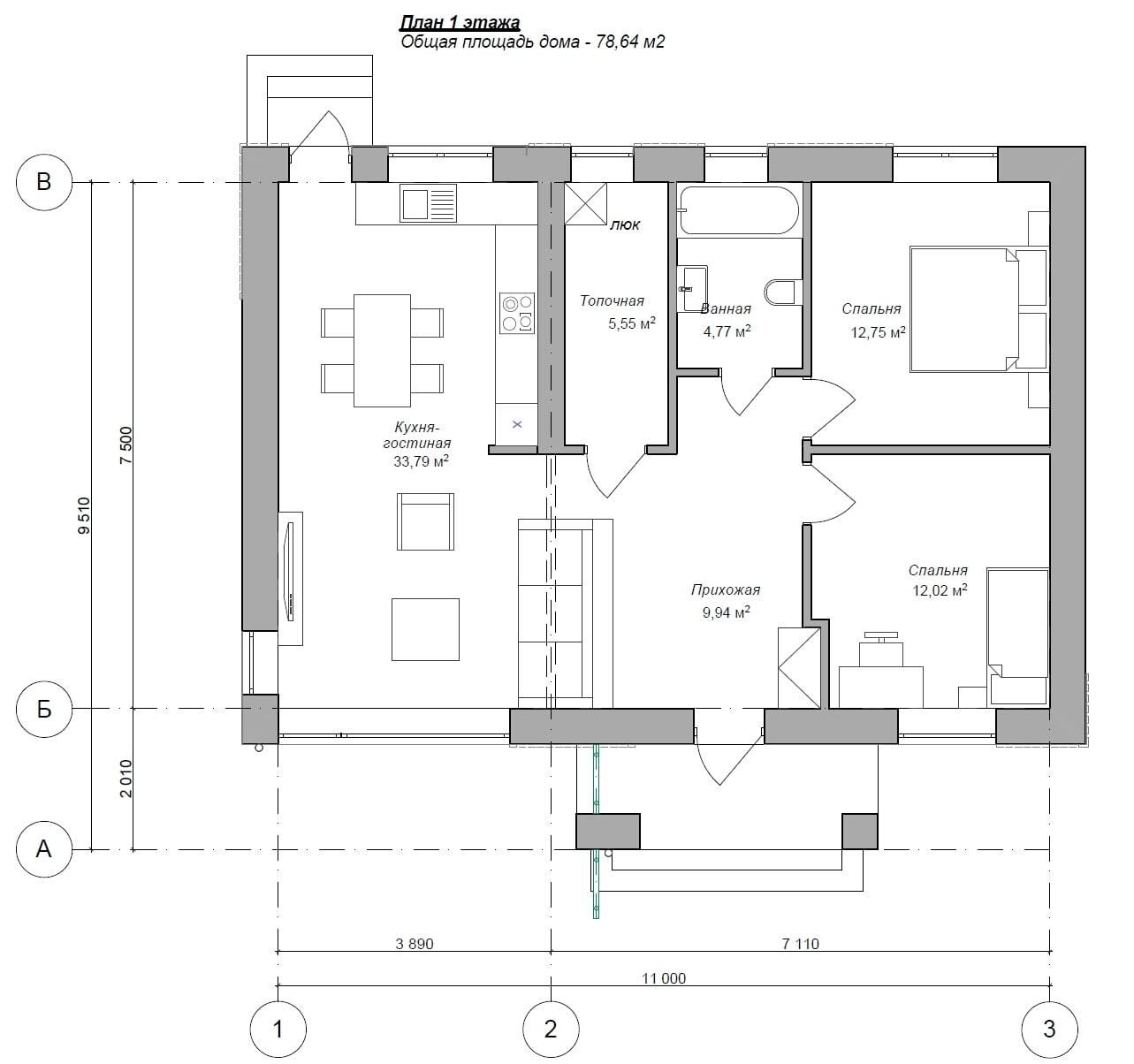 Планировка дома «Андромеда 78» 78 м², лист 1
